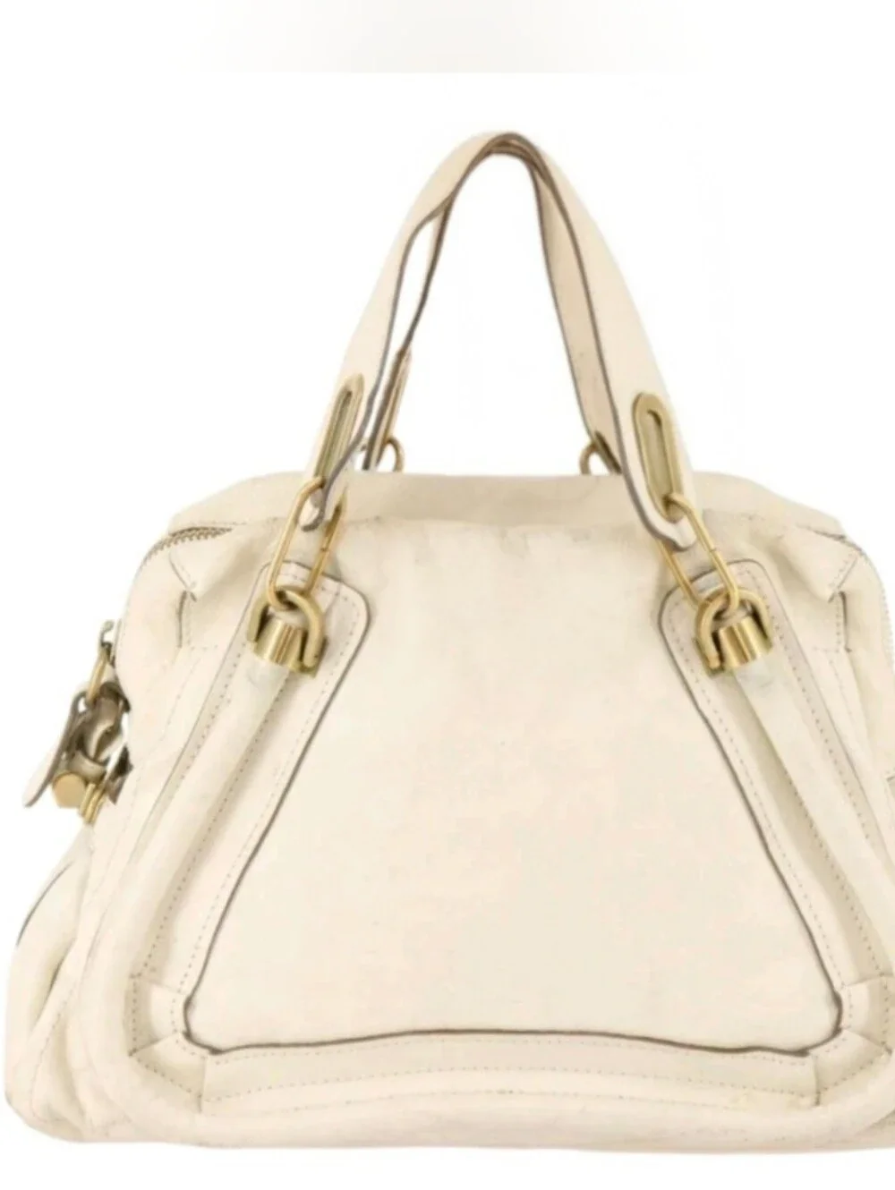 Chloe Ivory Leather Paraty With Gold Accents Satchel Bag